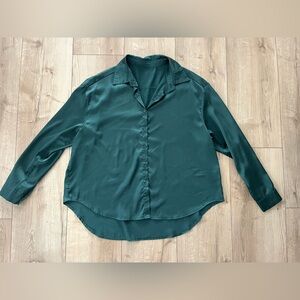 Emerald green satin Women's Button-Down Shirt